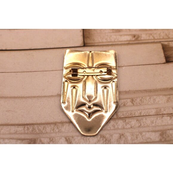 Vintage Face Mask Design Brooch Pin Abstract Black Enamel MCM Ethnic Art Deco - Picture 4 of 9
